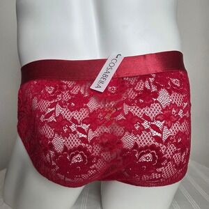 Cosabella Mens Red Floral Lace Brief Satin Waistband Underwear New